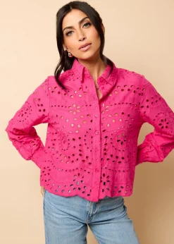 Little Mistress Pink Broderie Shirt by Vicky Pattison