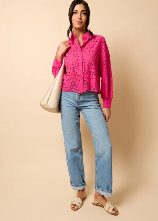 Little Mistress Pink Broderie Shirt by Vicky Pattison