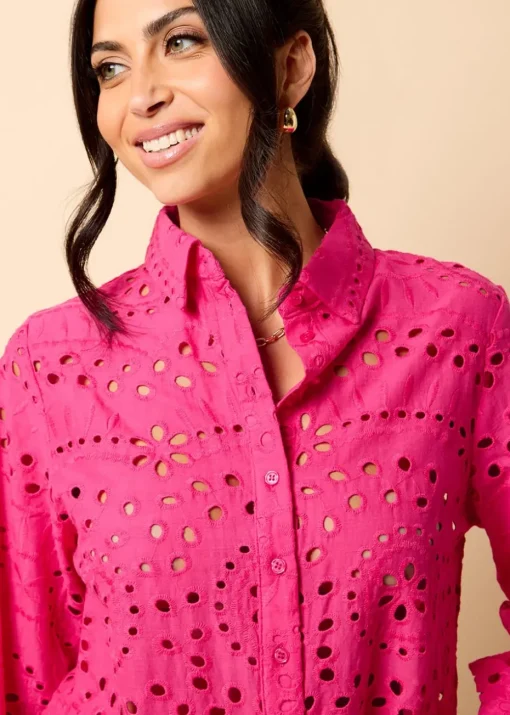 Little Mistress Pink Broderie Shirt by Vicky Pattison