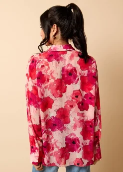 Little Mistress Red Floral Print Chiffon Shirt by Vicky Pattison