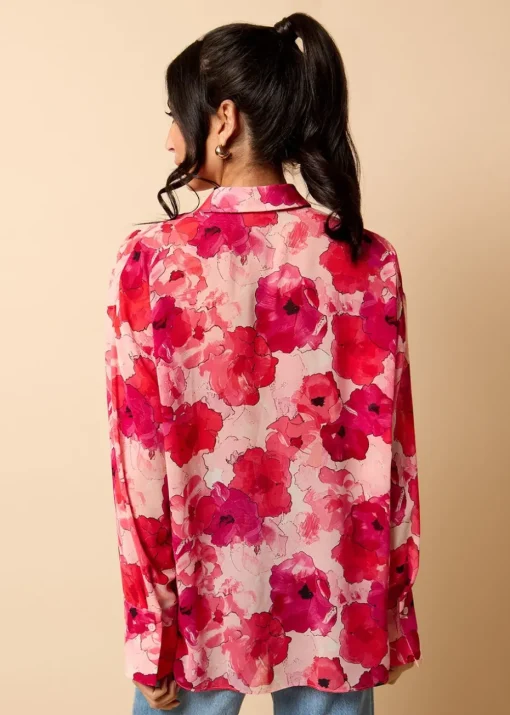 Little Mistress Red Floral Print Chiffon Shirt by Vicky Pattison