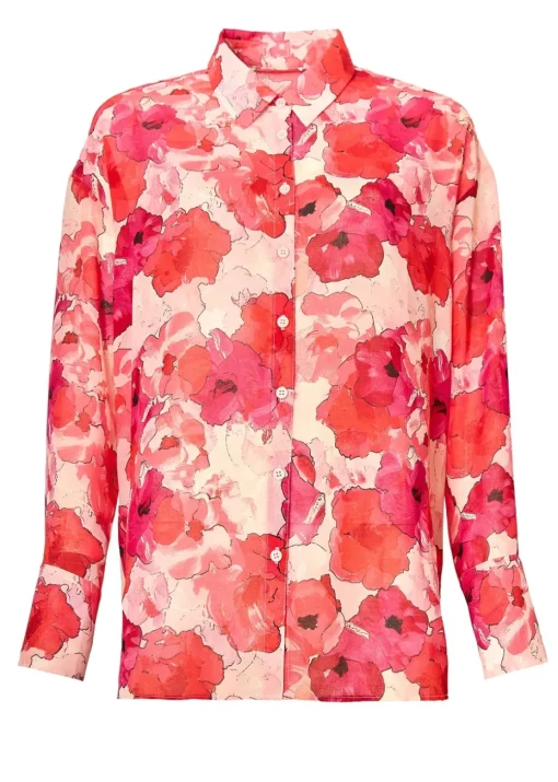 Little Mistress Red Floral Print Chiffon Shirt by Vicky Pattison