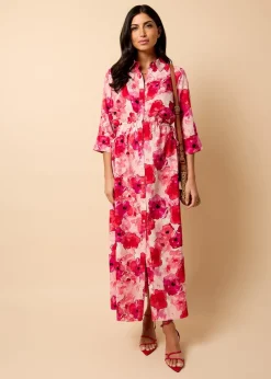 Little Mistress Red Floral Maxi Shirt Dress by Vicky Pattison