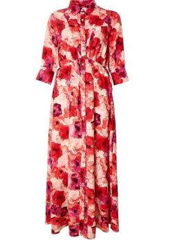 Little Mistress Red Floral Maxi Shirt Dress by Vicky Pattison