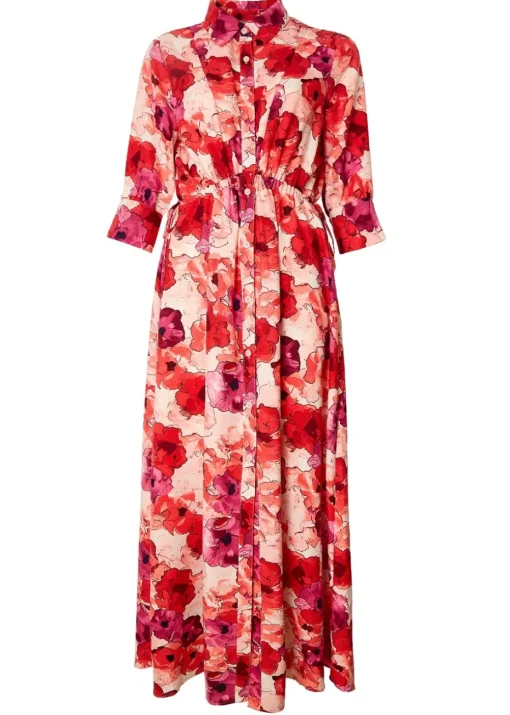 Little Mistress Red Floral Maxi Shirt Dress by Vicky Pattison