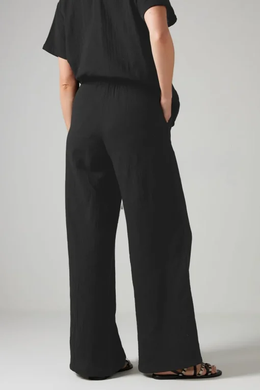 Long Tall Sally Black Cotton Cheescloth Wide Leg Trousers