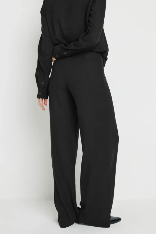 Long Tall Sally Black Linen Pleated Wide Leg Trousers