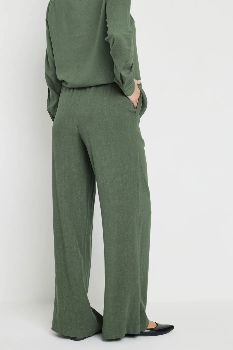 Long Tall Sally Khaki Green Linen Tie Waist Trousers