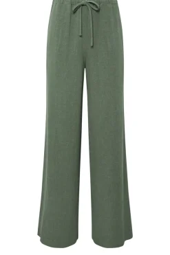 Long Tall Sally Khaki Green Linen Tie Waist Trousers