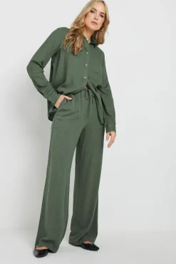Long Tall Sally Khaki Green Linen Tie Waist Trousers