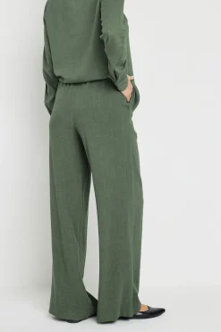 Long Tall Sally Khaki Green Linen Tie Waist Trousers