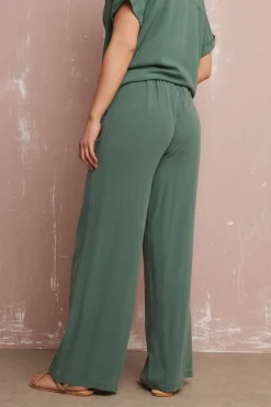 Long Tall Sally Khaki Green Acid Wash Wide Leg Trousers