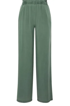 Long Tall Sally Khaki Green Acid Wash Wide Leg Trousers