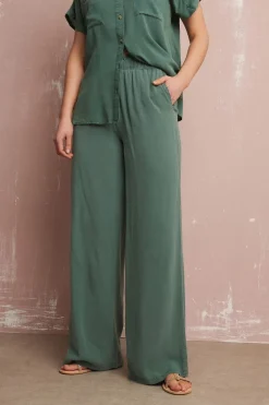 Long Tall Sally Khaki Green Acid Wash Wide Leg Trousers