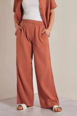 Long Tall Sally Rust Orange Cotton Cheescloth Wide Leg Trousers