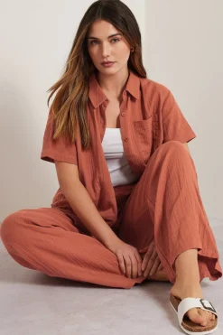 Long Tall Sally Rust Orange Cotton Cheescloth Wide Leg Trousers