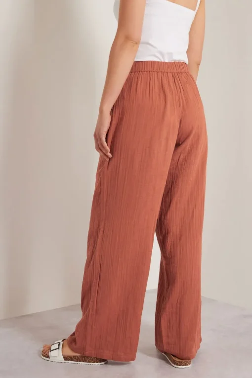Long Tall Sally Rust Orange Cotton Cheescloth Wide Leg Trousers