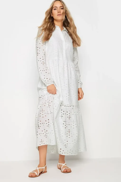 Long Tall Sally White Broderie Anglaise Maxi Shirt Dress