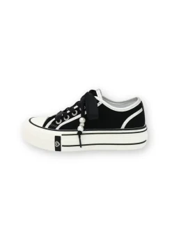 Love Lemonade Black Crystal Lover Lace Up Platform Trainers