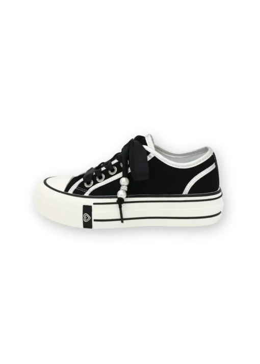 Love Lemonade Black Crystal Lover Lace Up Platform Trainers