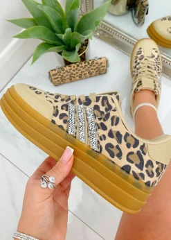 Love Lemonade Black Crystal Stripe Platform Trainers