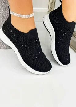 Love Lemonade Black Crystal Rainbow Drop Stretch Sock Trainers