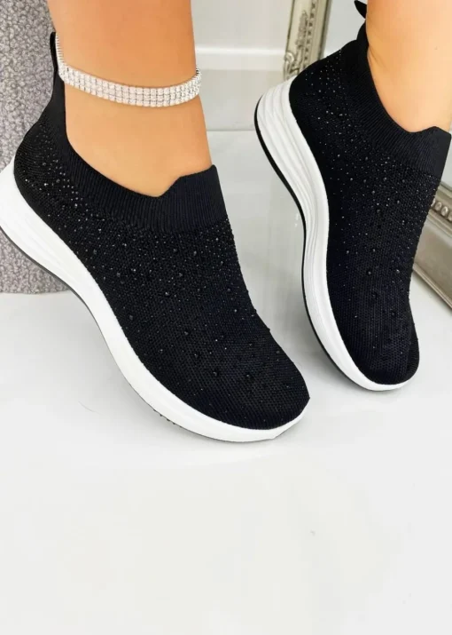 Love Lemonade Black Crystal Rainbow Drop Stretch Sock Trainers