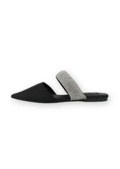 Love Lemonade Black Crystal Strap Pointed Toe Sliders