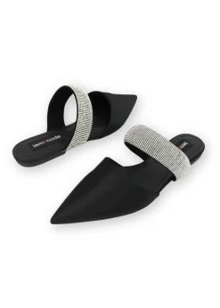 Love Lemonade Black Crystal Strap Pointed Toe Sliders
