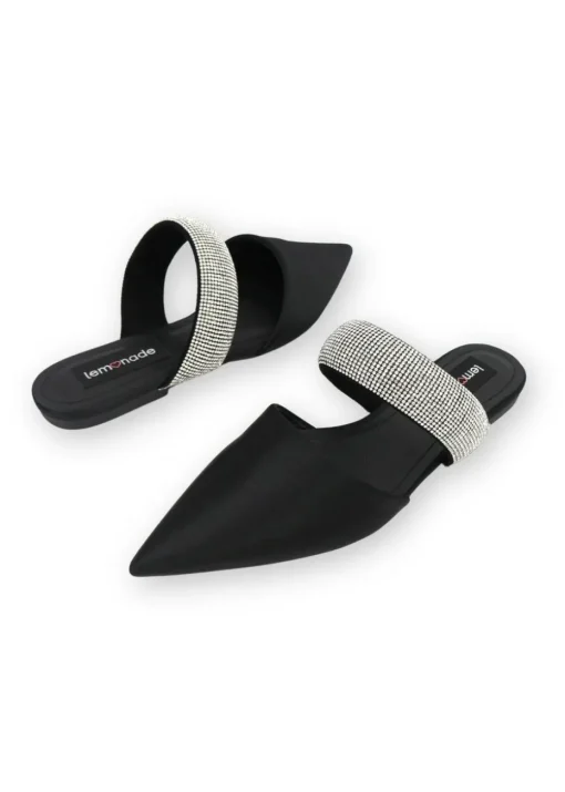 Love Lemonade Black Crystal Strap Pointed Toe Sliders