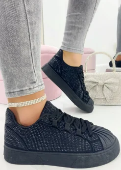 Love Lemonade Black Sparkly Crystal Eternal Trainers