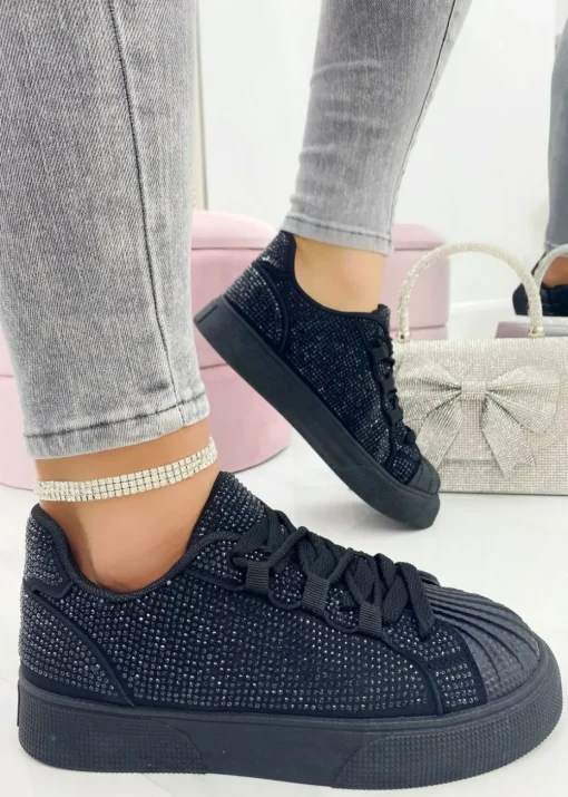 Love Lemonade Black Sparkly Crystal Eternal Trainers
