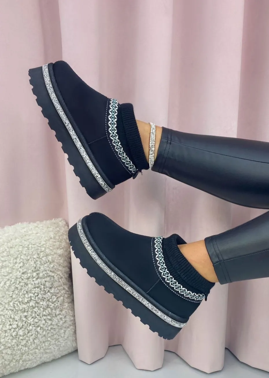 Love Lemonade Black Sparkly Stretch Warmer Mini Snugg Boots