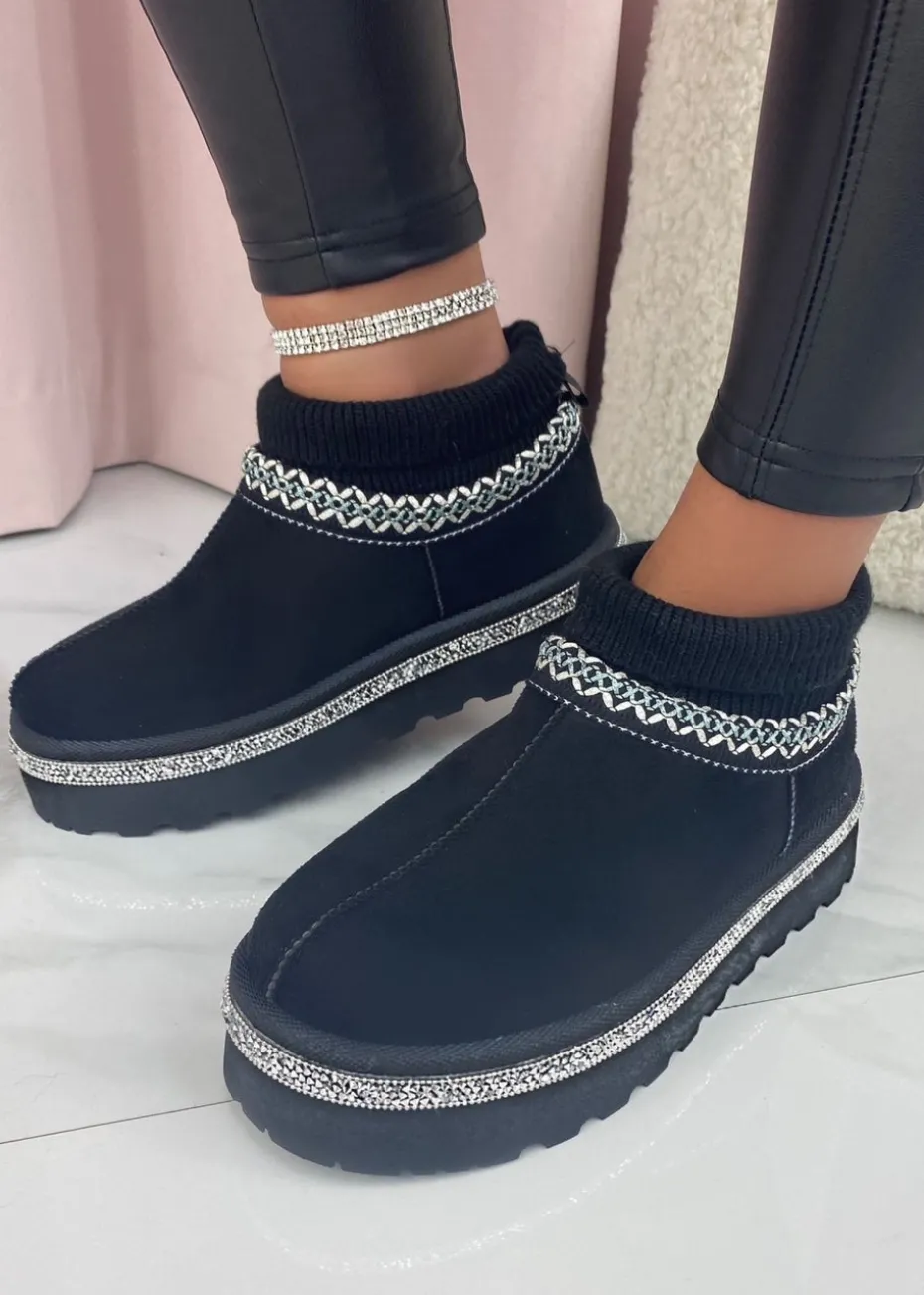 Love Lemonade Black Sparkly Stretch Warmer Mini Snugg Boots
