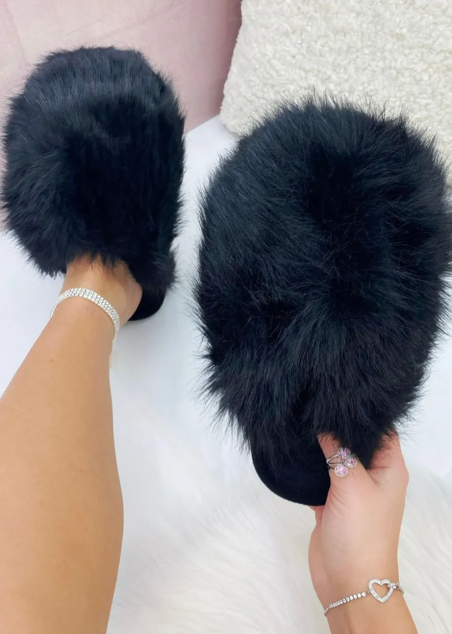 Love Lemonade Black Ultimate Cosy Fluffy Slippers