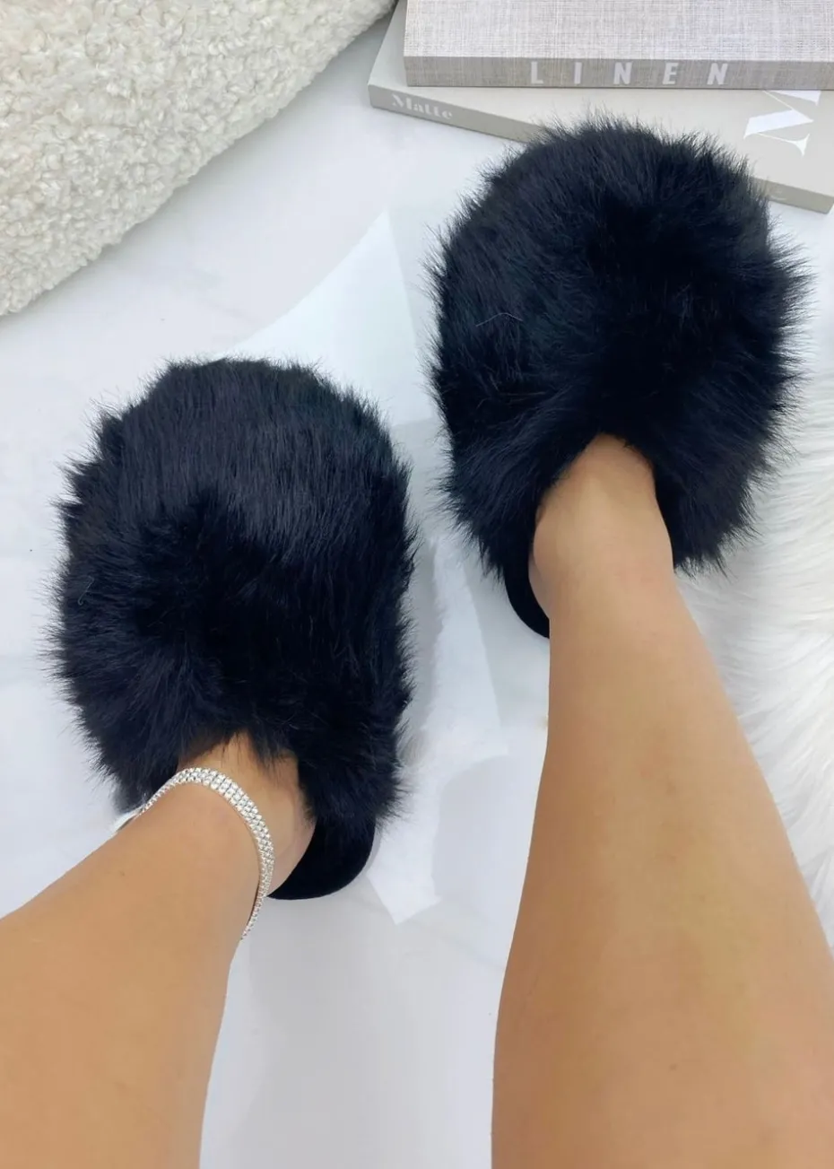 Love Lemonade Black Ultimate Cosy Fluffy Slippers