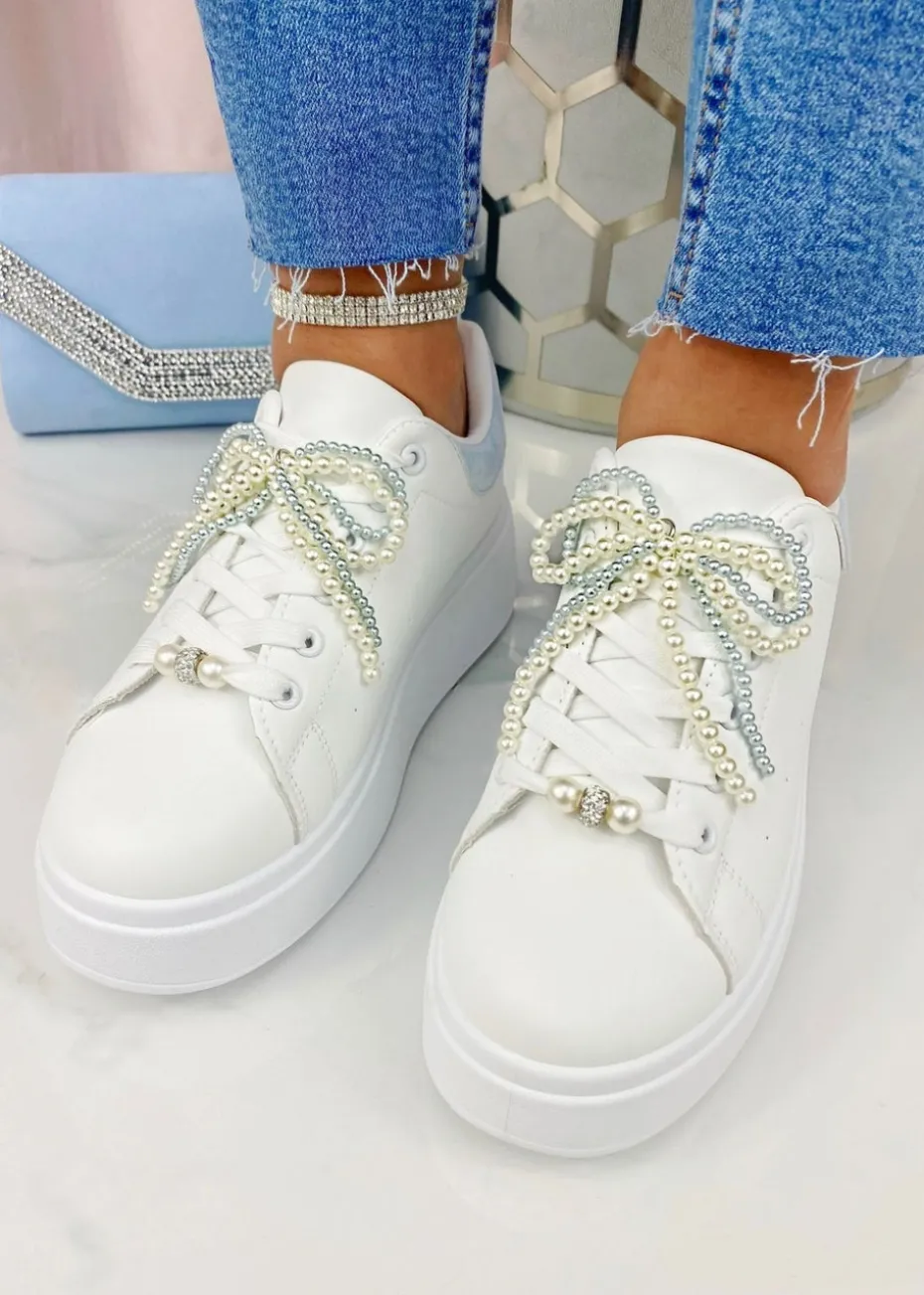 Love Lemonade Blue Sparkly Pearl Bow Chunky Trainers