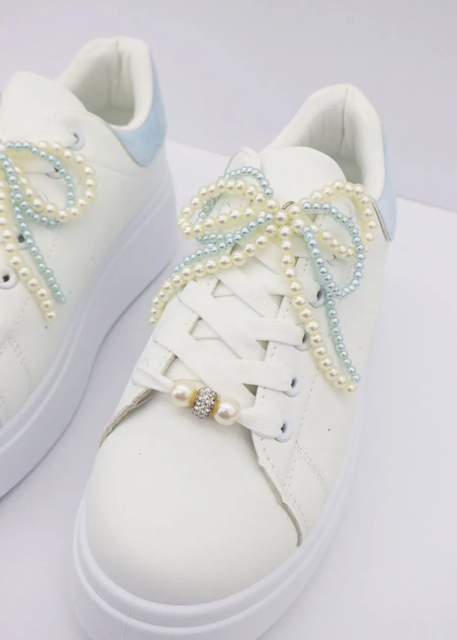 Love Lemonade Blue Sparkly Pearl Bow Chunky Trainers