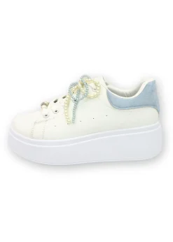 Love Lemonade Blue Sparkly Pearl Bow Chunky Trainers