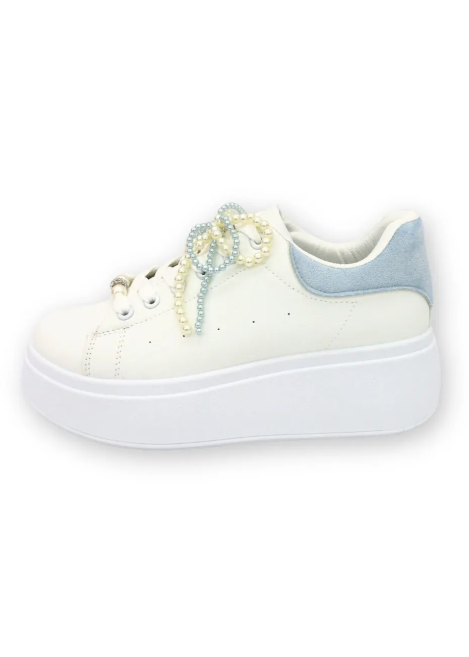 Love Lemonade Blue Sparkly Pearl Bow Chunky Trainers