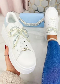 Love Lemonade Blue Sparkly Pearl Bow Chunky Trainers