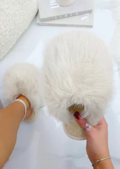 Love Lemonade Cream Ultimate Cosy Fluffy Slippers
