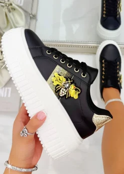 Love Lemonade Crystal Chunky Platform Bee Trainers Black