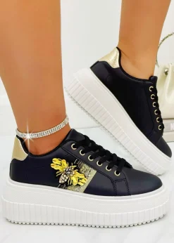 Love Lemonade Crystal Chunky Platform Bee Trainers Black