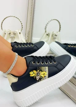 Love Lemonade Crystal Chunky Platform Bee Trainers Black