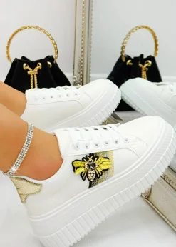Love Lemonade Crystal Chunky Platform Bee Trainers Gold