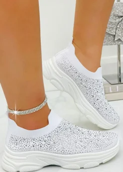 Love Lemonade Crystal Comfort Sporty Sock Stretch Trainers White