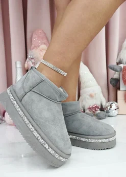 Love Lemonade Grey Crystal Trim Platform Snugg Boots