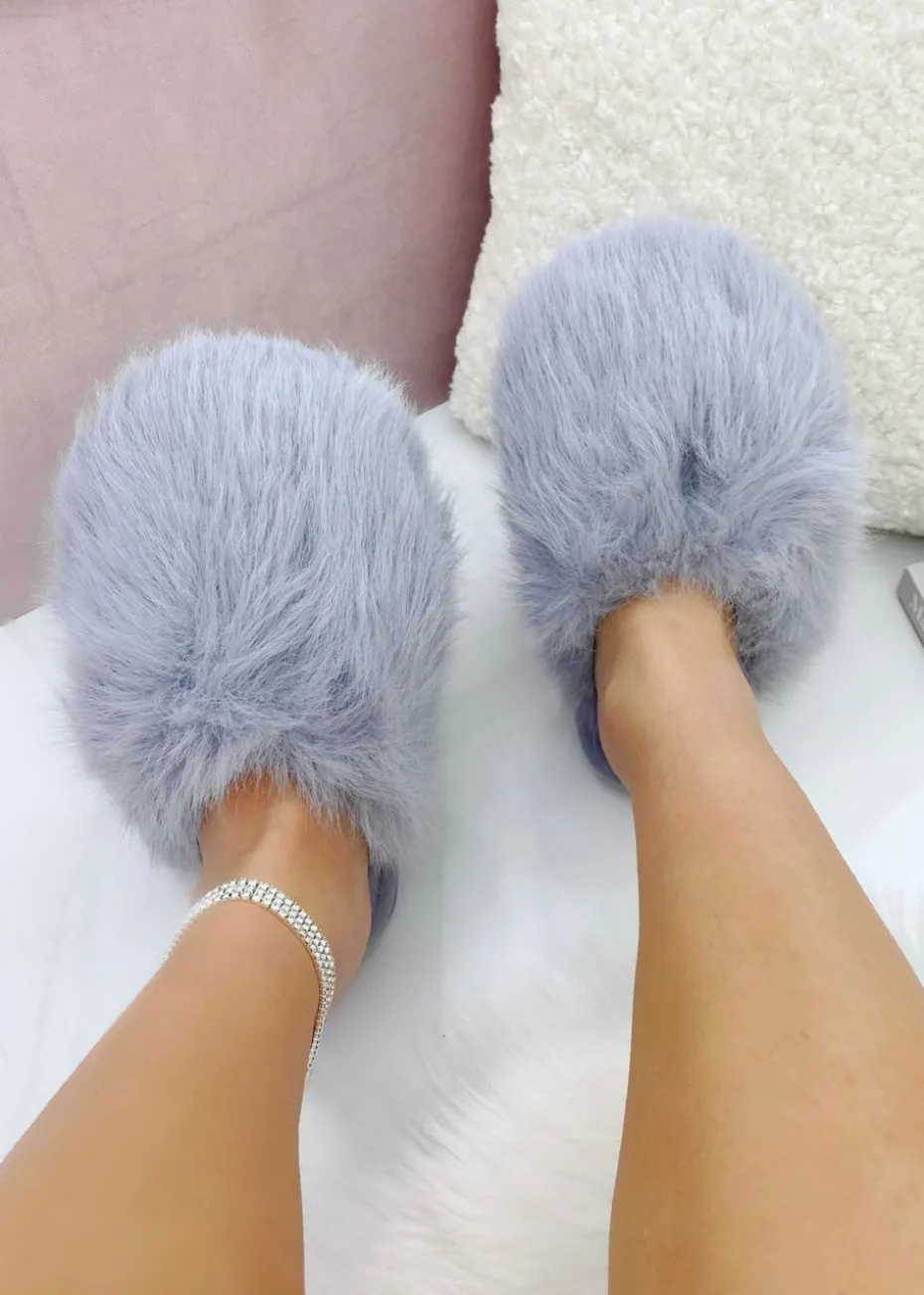 Love Lemonade Grey Ultimate Cosy Fluffy Slippers