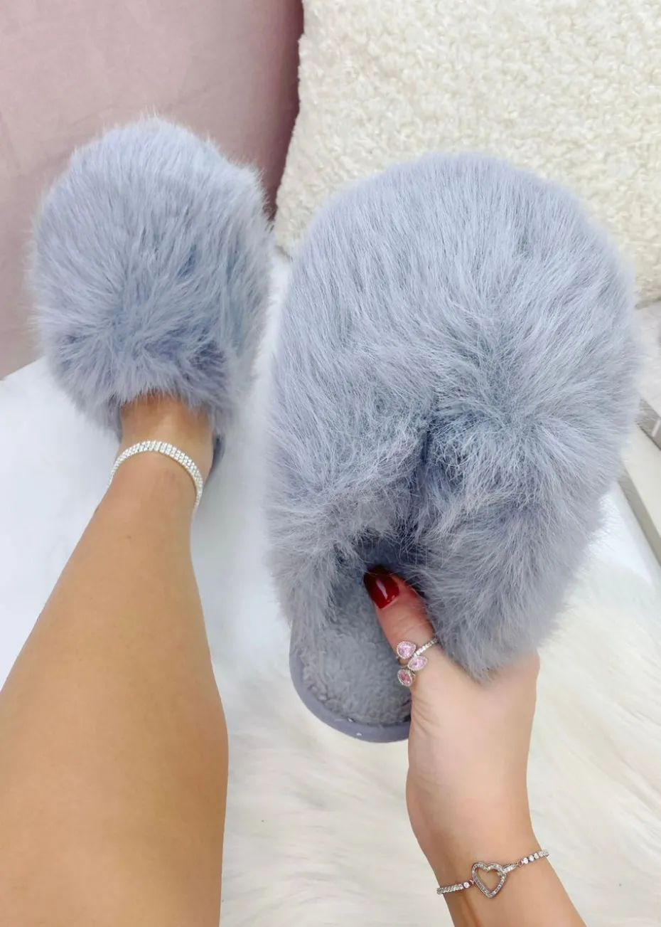 Love Lemonade Grey Ultimate Cosy Fluffy Slippers